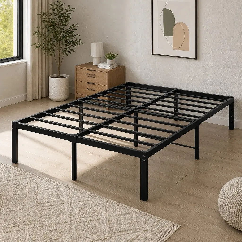 Metal Bed Frame Heavy Duty Full Size Black Steel Platform Foundation