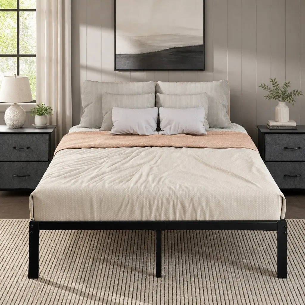 Metal Bed Frame Heavy Duty Full Size Black Steel Platform Foundation