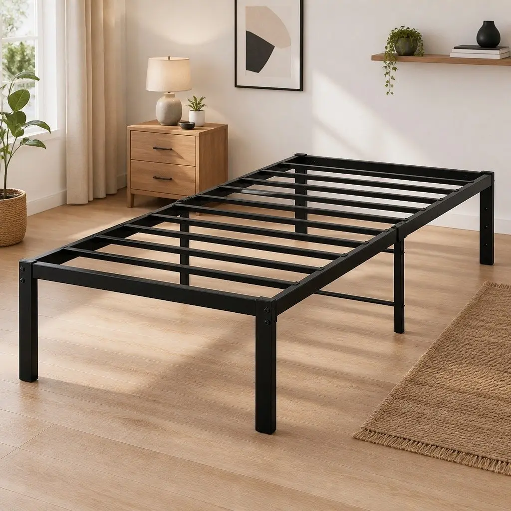 Metal Bed Frame Full Size Heavy Duty Storage Platform Slat Foundation Support Steel Black