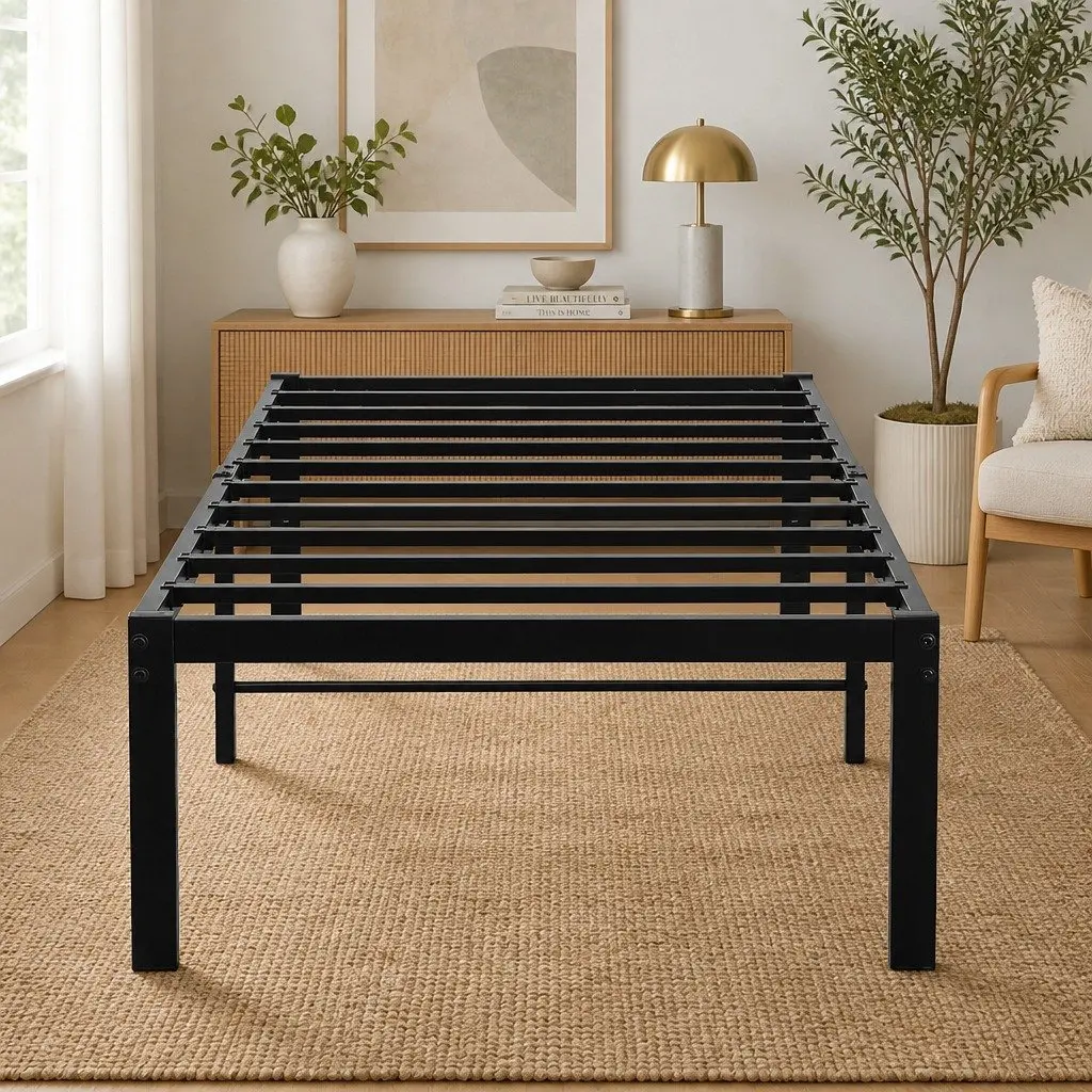 Metal Bed Frame Full Size Heavy Duty Storage Platform Slat Foundation Support Steel Black