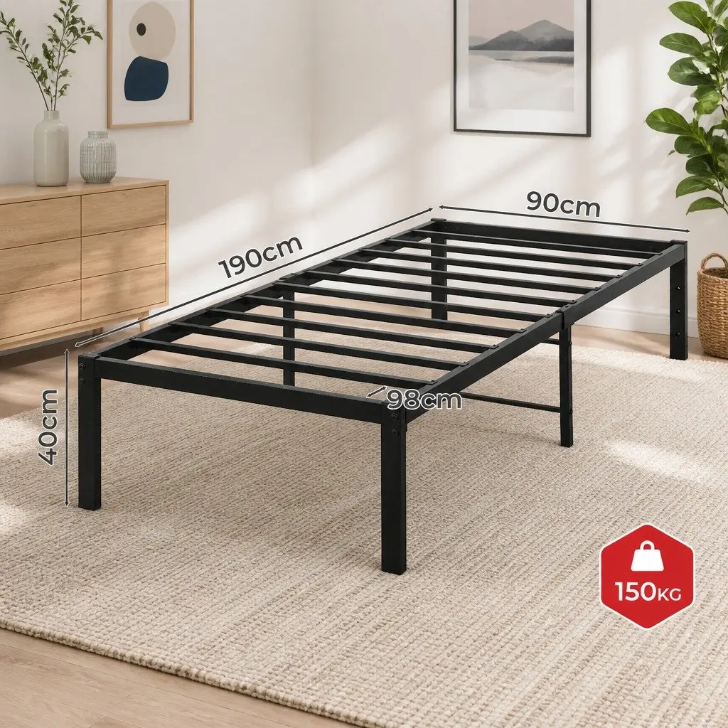 Metal Bed Frame Full Size Heavy Duty Storage Platform Slat Foundation Support Steel Black