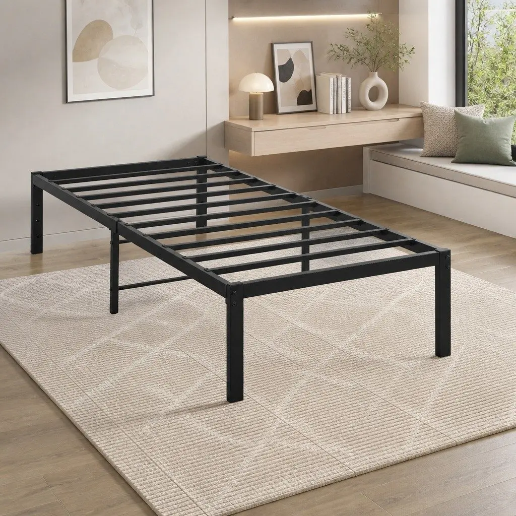 Metal Bed Frame Full Size Heavy Duty Storage Platform Slat Foundation Support Steel Black