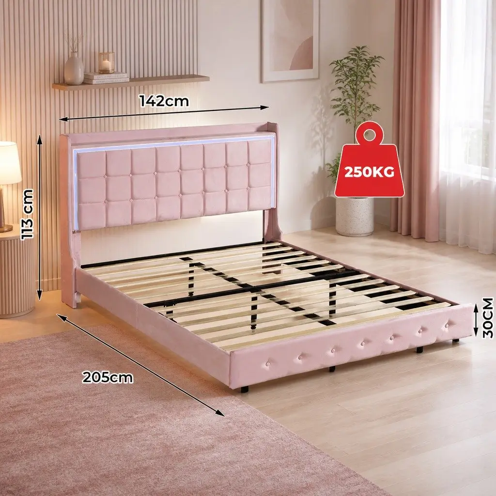 Floating Bed Frame with LED Lighting and USB