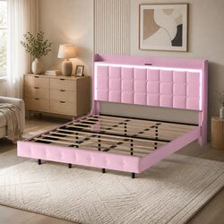 King Floating Bed Frame with LED Headboard and USB Ports