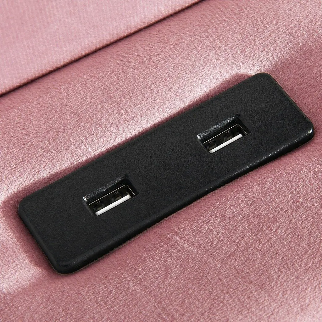 King Floating Bed Frame Pink Velvet with LED Headboard USB Charging
