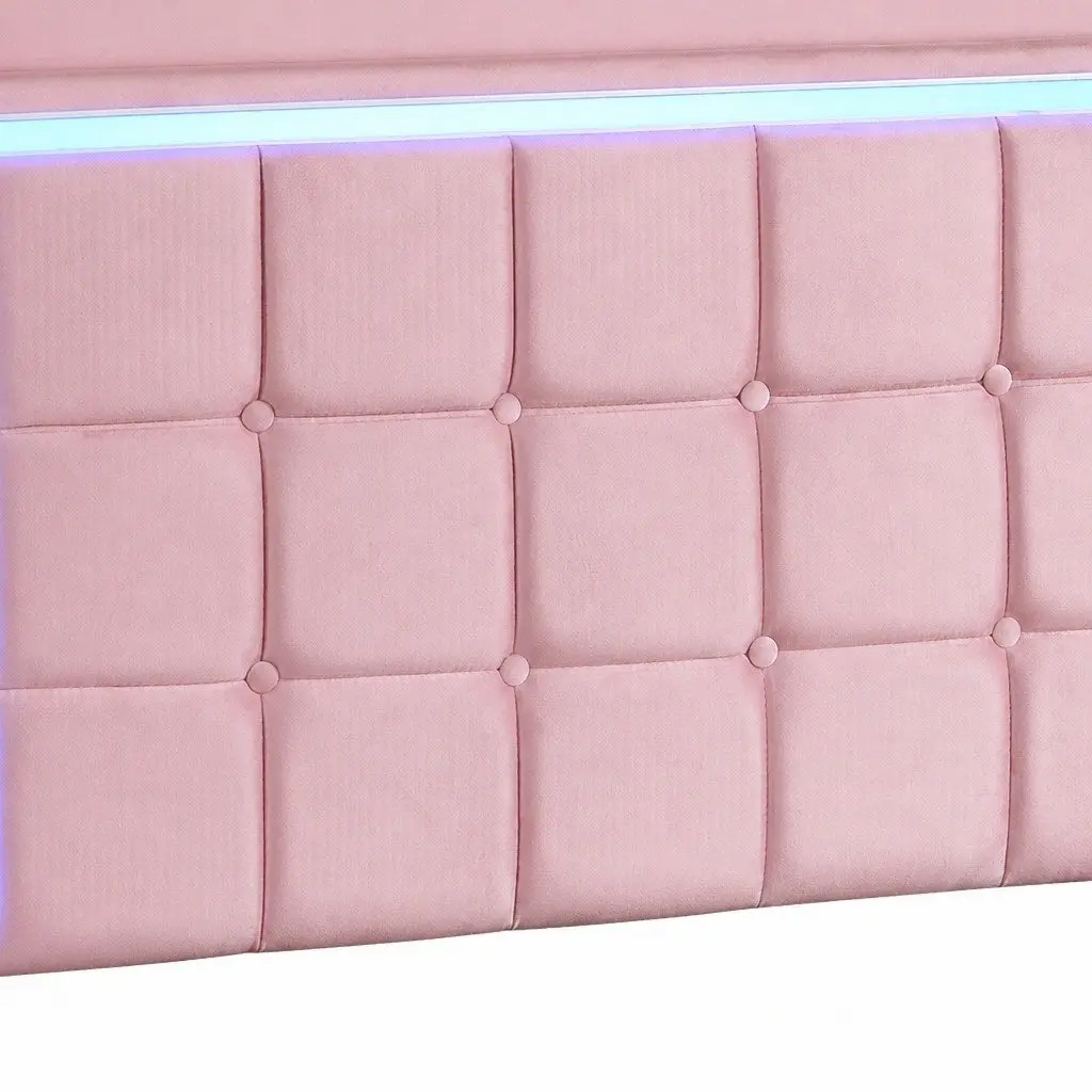 Queen Floating Bed Frame Velvet Modern with LED Light USB Ports