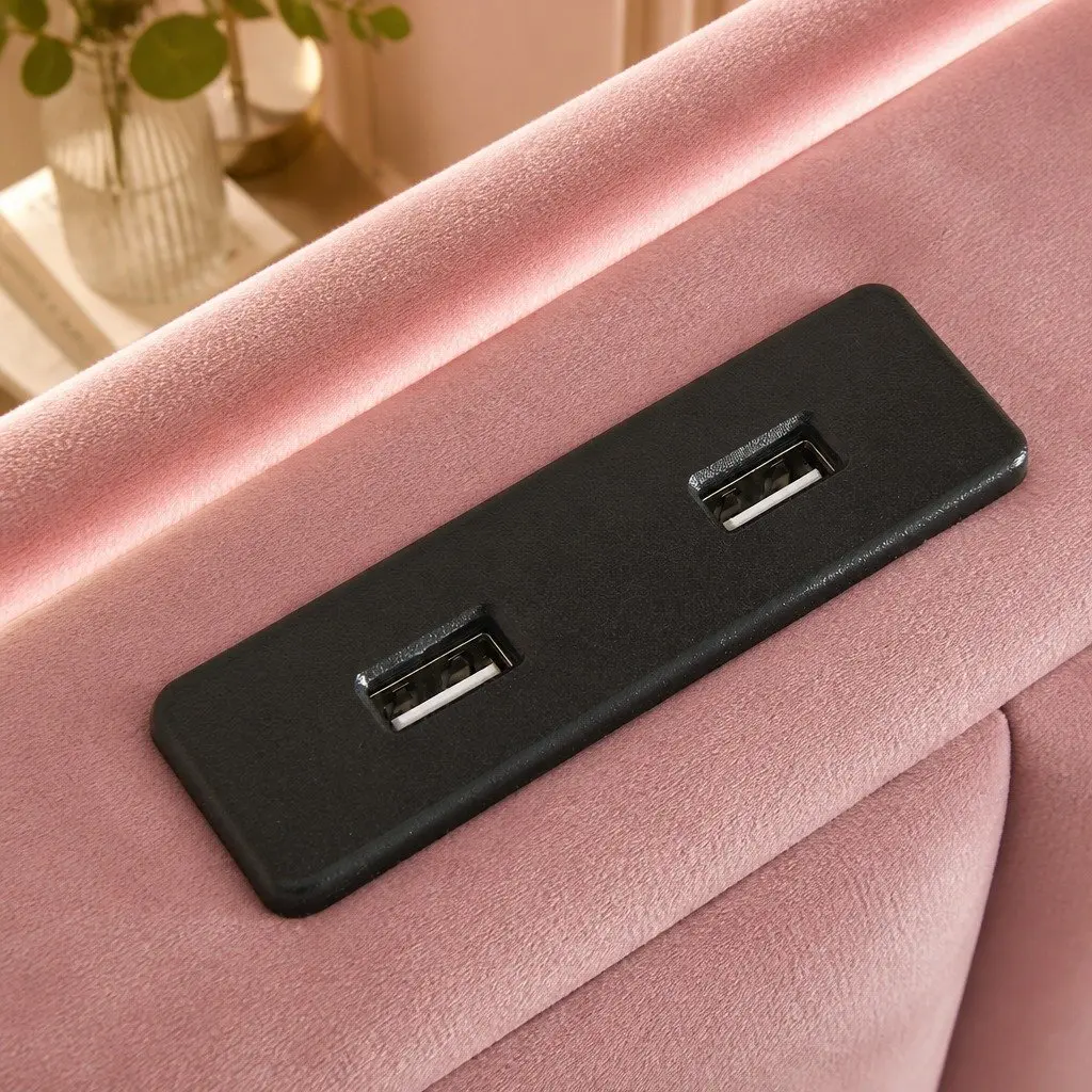 Pink Single Floating Bed Frame with LED Headboard