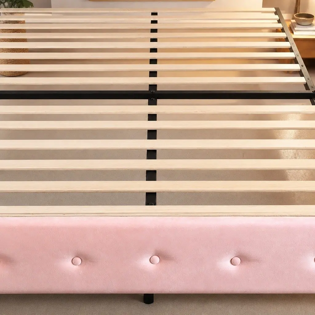 Pink Single Floating Bed Frame with LED Headboard