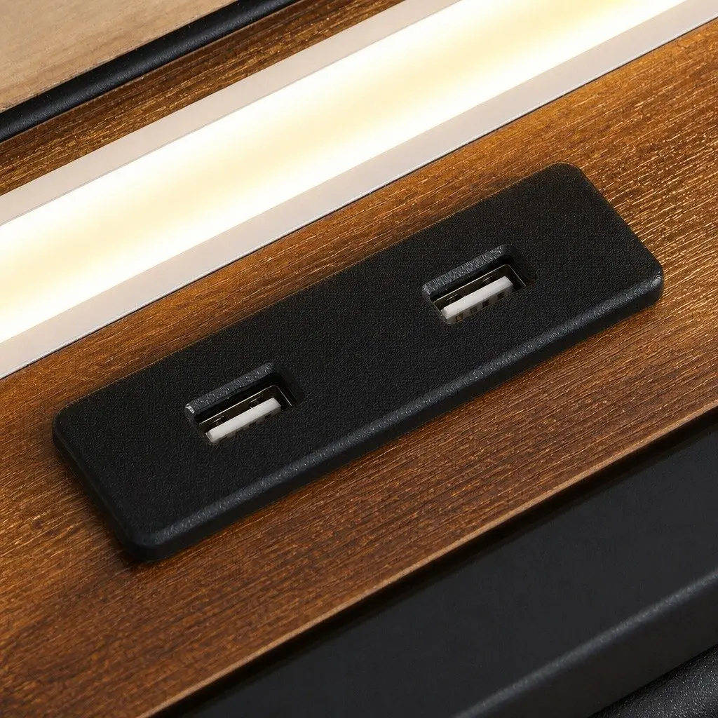 King Bed Frame Modern PU Leather LED Headboard Storage Drawers USB Charging Metal Base 223cm x 183cm