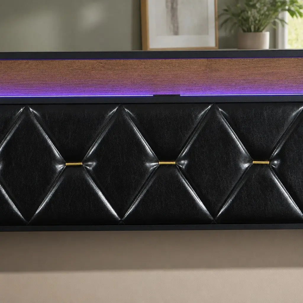 King Bed Frame Modern PU Leather LED Headboard Storage Drawers USB Charging Metal Base 223cm x 183cm