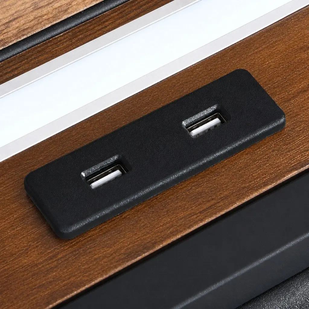 Queen Metal Bed Frame with RGB LED Lights Padded Headboard USB Charging Storage Drawers Black