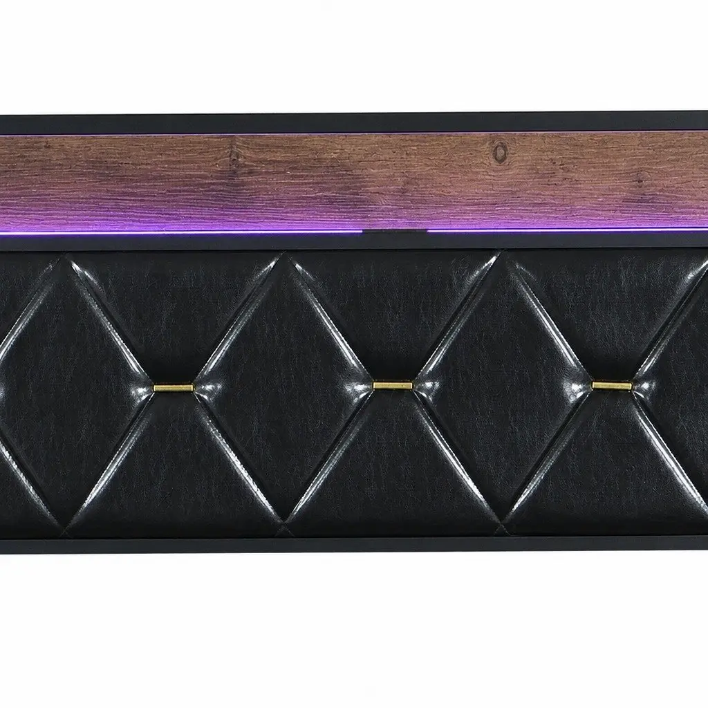 Queen Metal Bed Frame with RGB LED Lights Padded Headboard USB Charging Storage Drawers Black