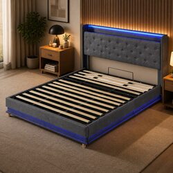 King Bed Frame with USB Charging and LED Headboard