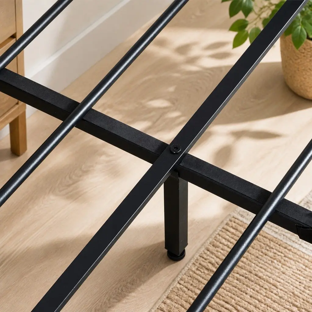 Industrial King Bed Frame With LED Lighting and Storage