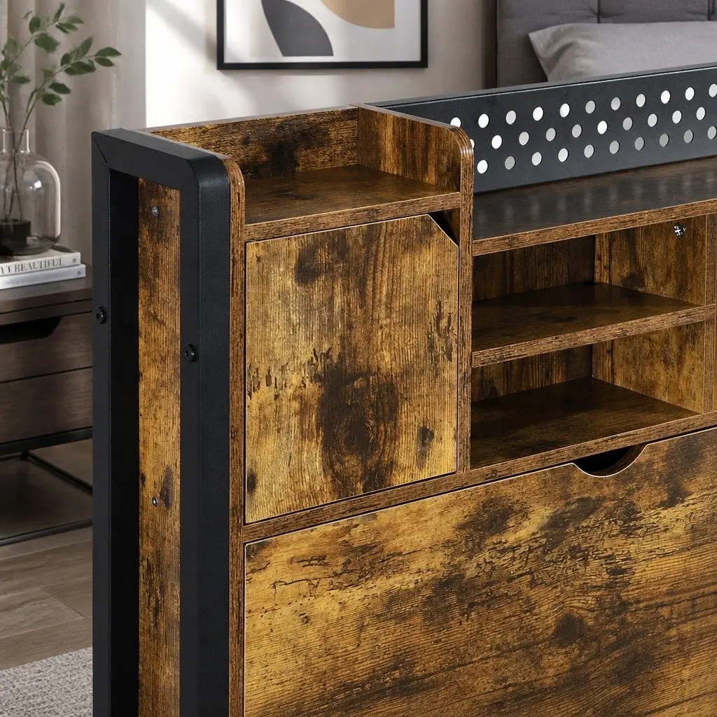 Industrial King Bed Frame With LED Lighting and Storage