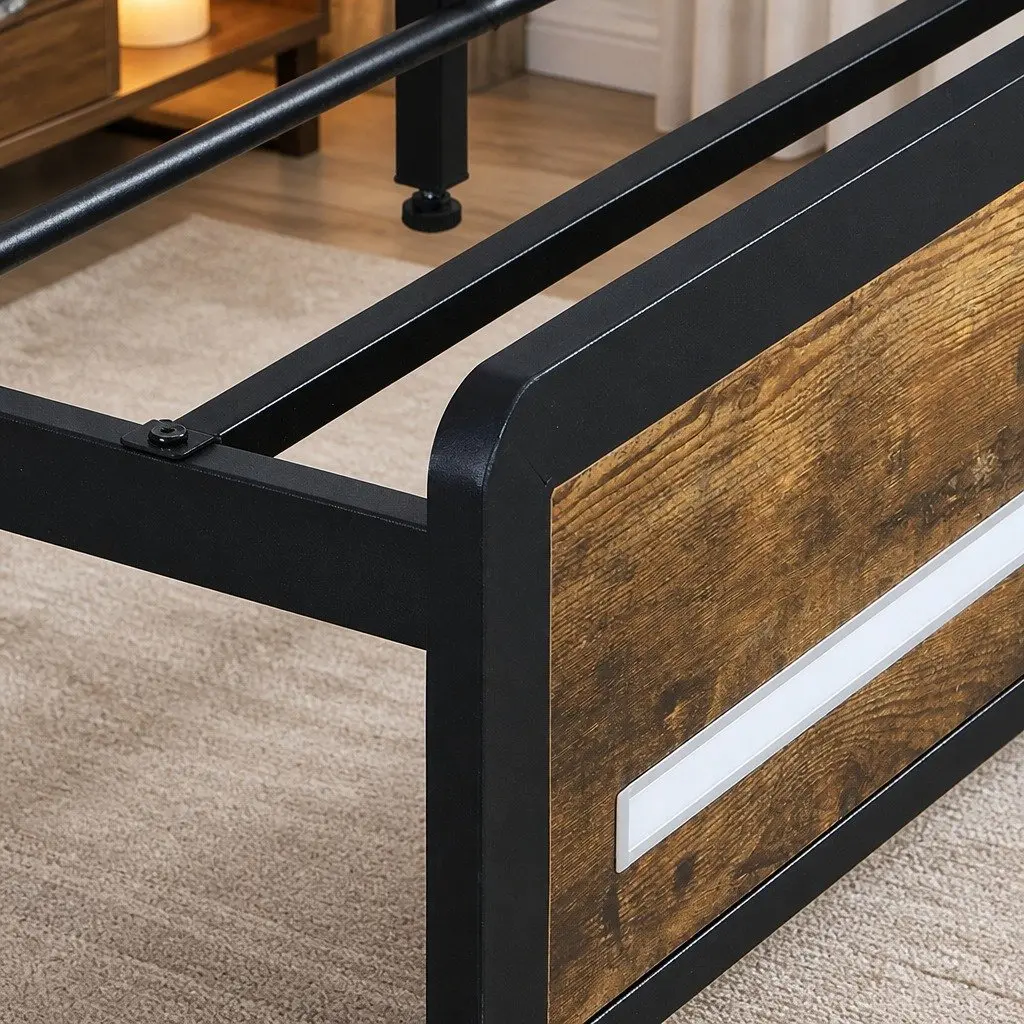 Industrial King Bed Frame With LED Lighting and Storage