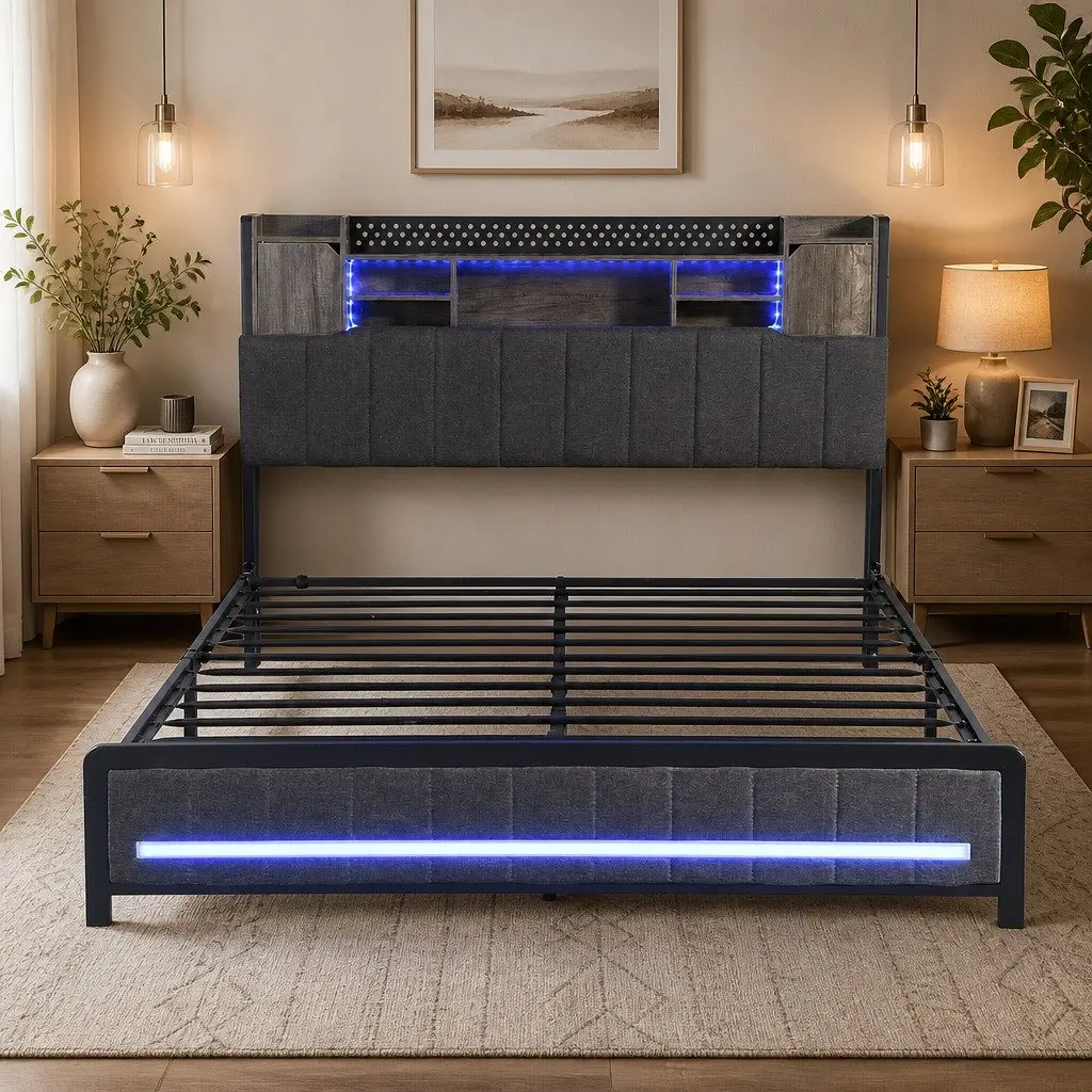 Queen Bed Frame with Storage Headboard