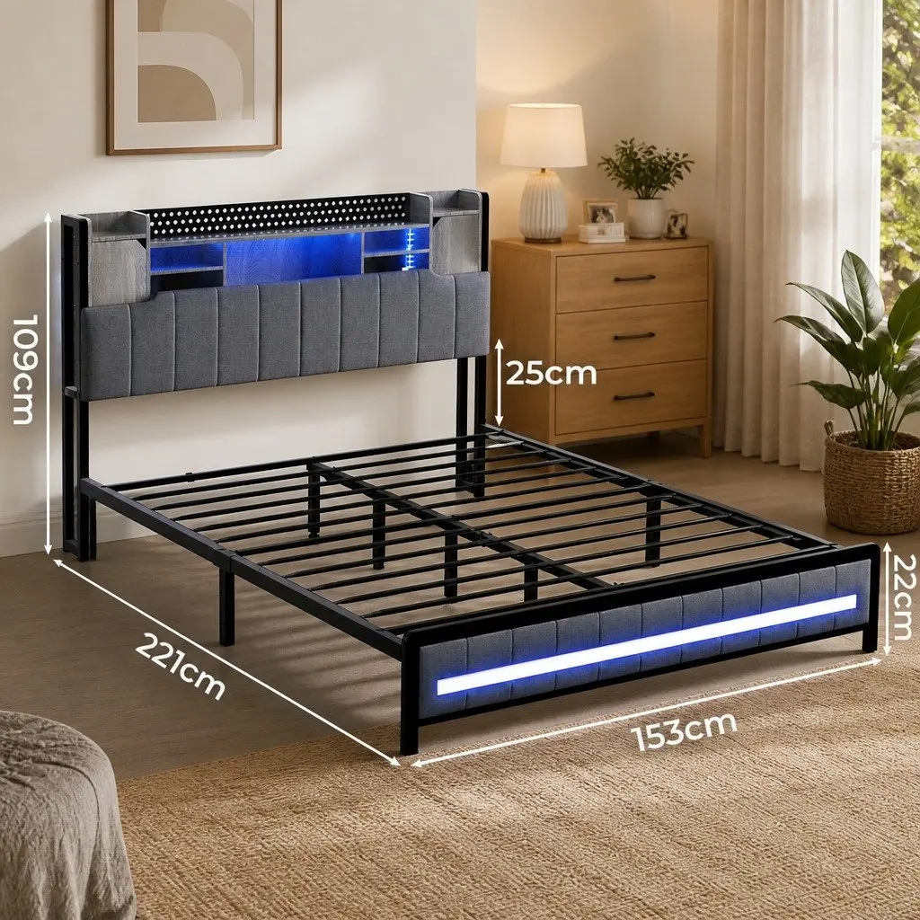 Queen Bed Frame with Storage Headboard