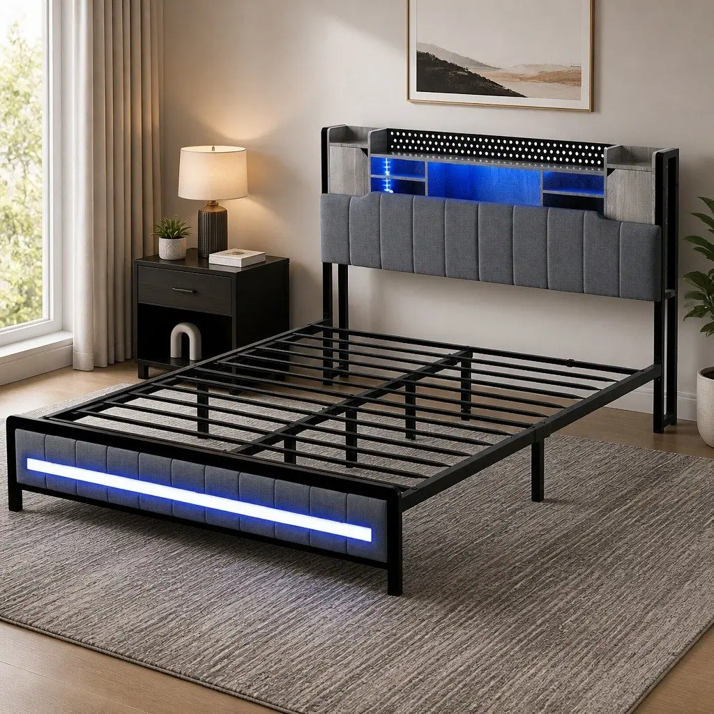 Queen Bed Frame with Storage Headboard