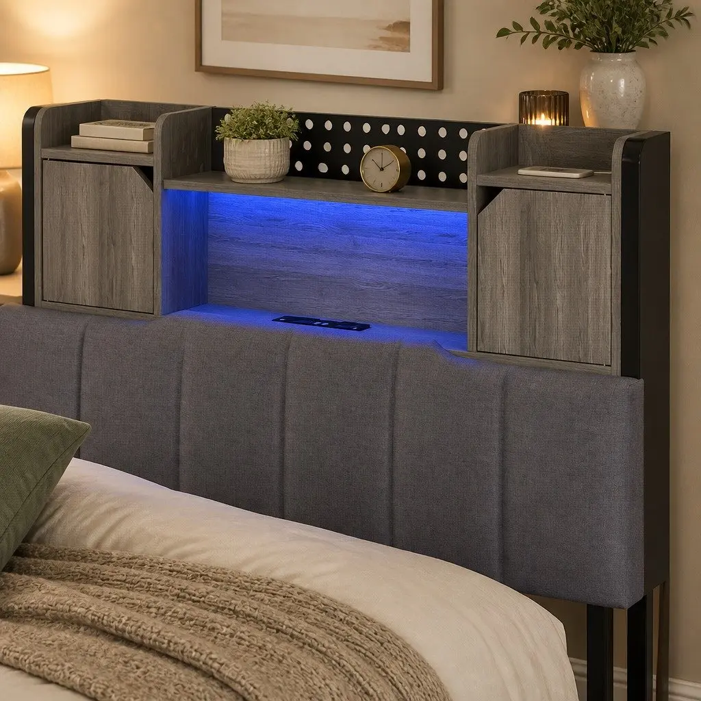 Single Bed Frame with Storage Headboard and LED Lighting