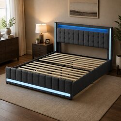 Cozy Double Bed Frame with Storage and LED Lighting