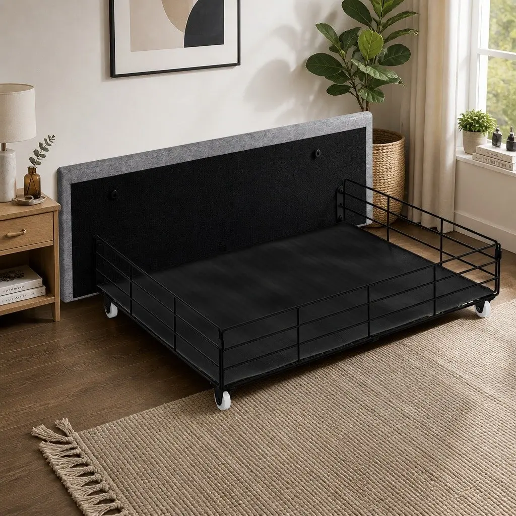 Double Bed Frame Gray Linen with Storage Drawers LED Lighting USB Ports Power Outlets