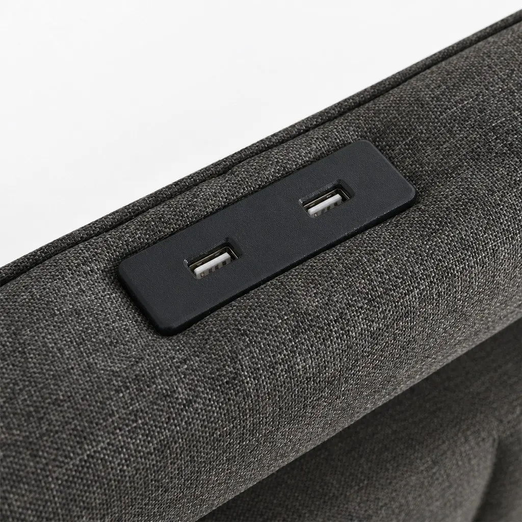 Double Bed Frame Gray Linen with Storage Drawers LED Lighting USB Ports Power Outlets