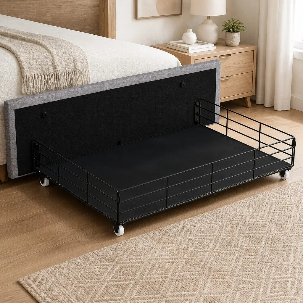 King Bed Frame Linen Grey with Storage Drawers LED USB Charging Ports