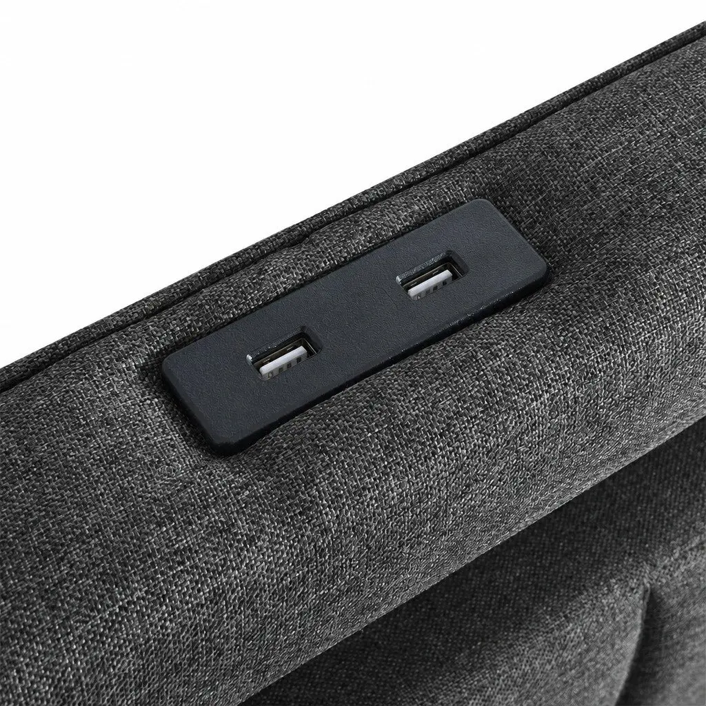 King Bed Frame Linen Grey with Storage Drawers LED USB Charging Ports