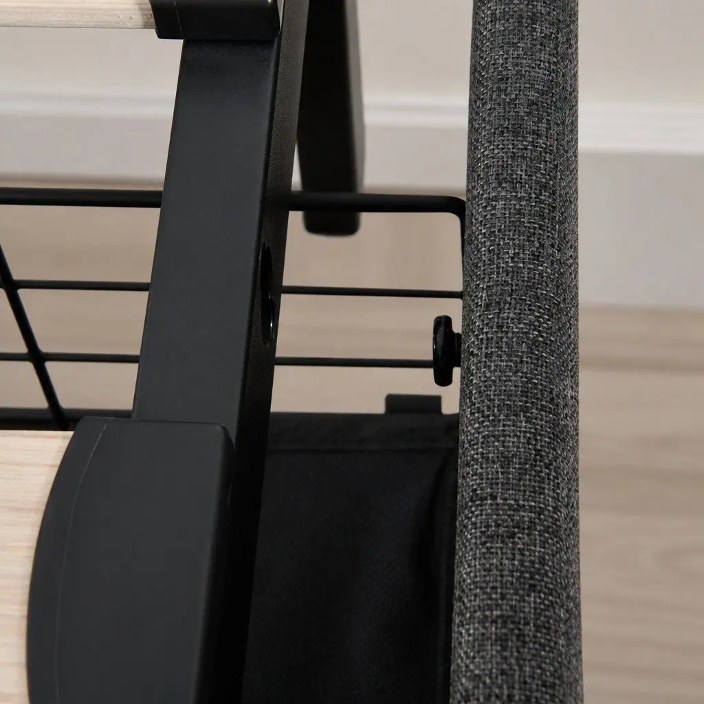 King Bed Frame Linen Grey with Storage Drawers LED USB Charging Ports