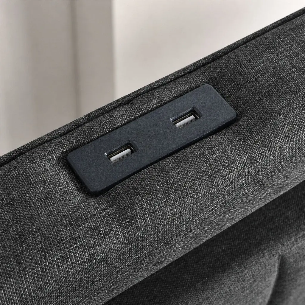 Queen Bed Frame Gray Linen Fabric with Storage Drawers LED Headboard USB Power Outlets