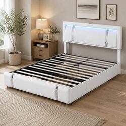 Spacious Double Bed Frame with Adjustable Headboard