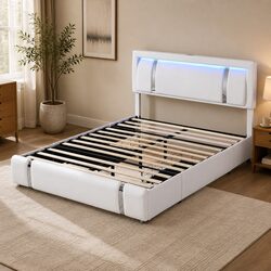 Queen Bed Frame with Adjustable Headboard and USB Ports