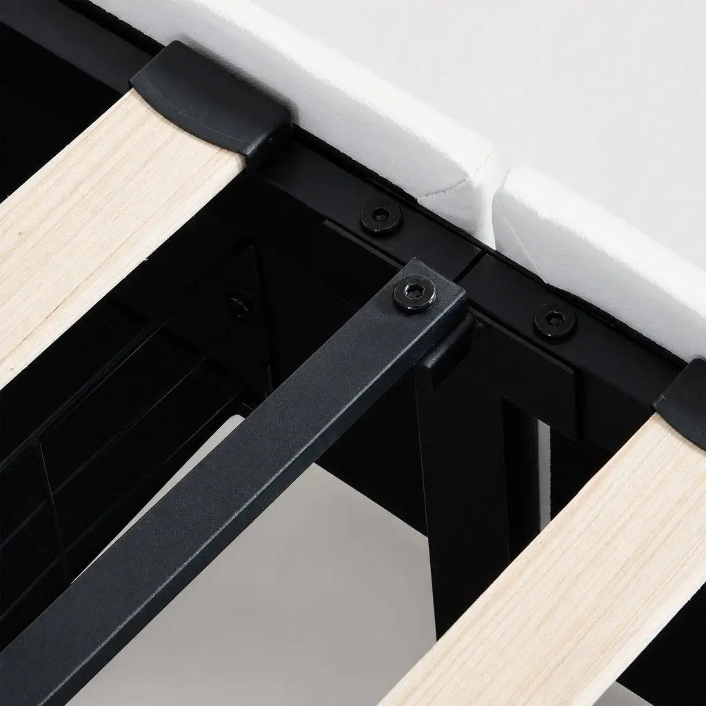 Queen Bed Frame PU Leather Adjustable Headboard USB Charging LED Light Storage Drawers White 228cm L x 171cm W x 112cm H