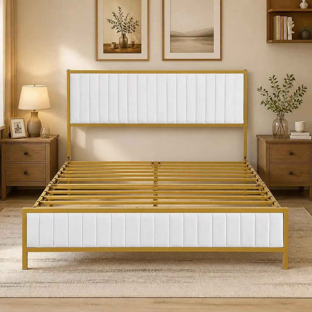 Double Bed Frame with Storage and Padded Headboard