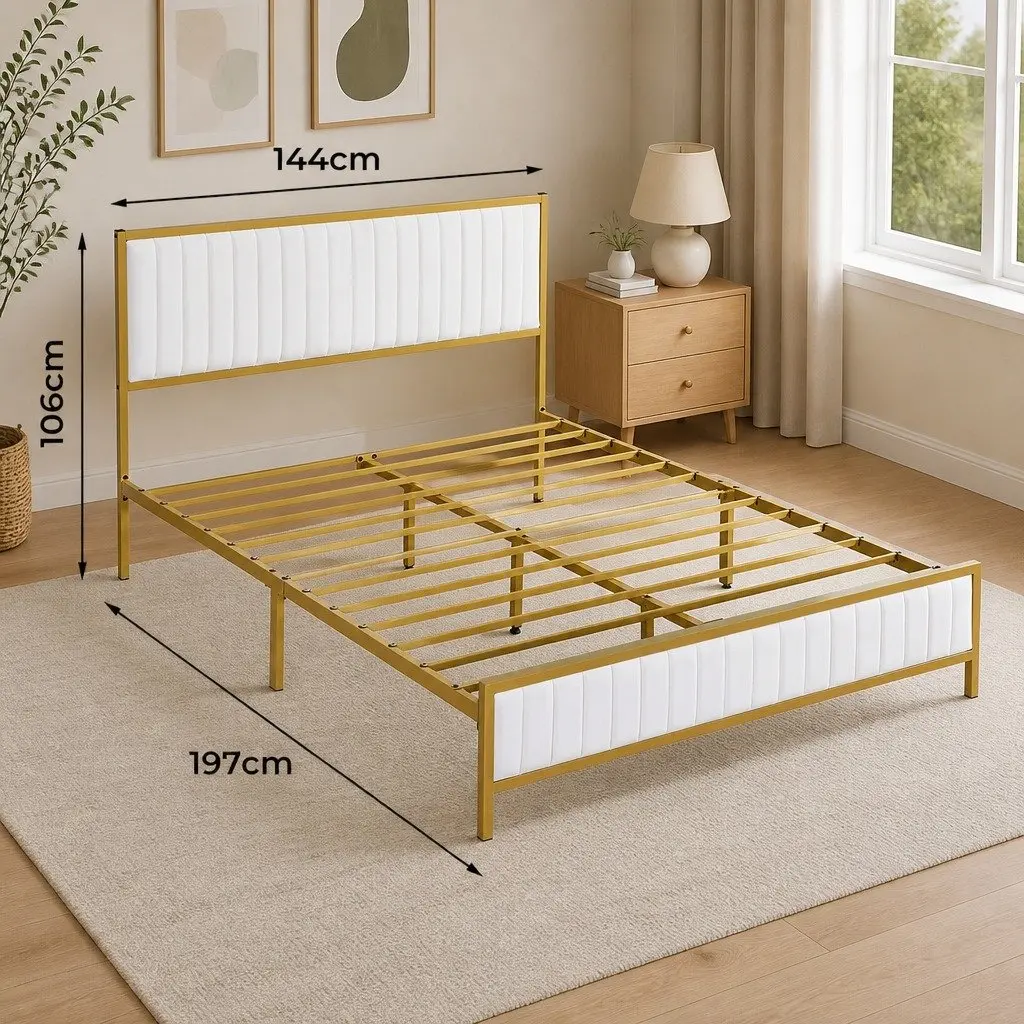 Double Bed Frame with Storage and Padded Headboard