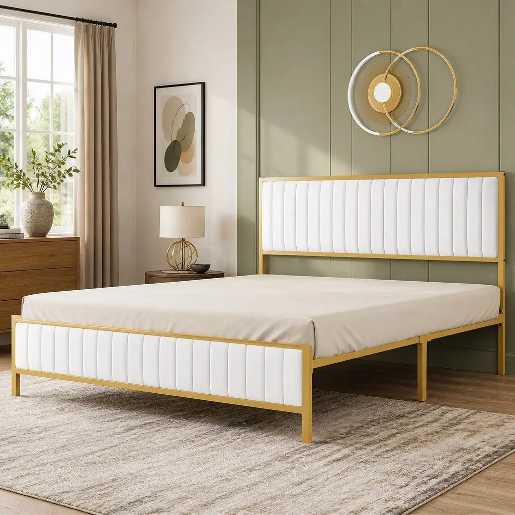 Double Bed Frame with Storage and Padded Headboard