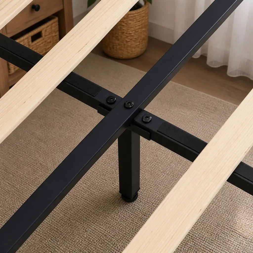 Upholstered Double Bed Frame with Grey Headboard
