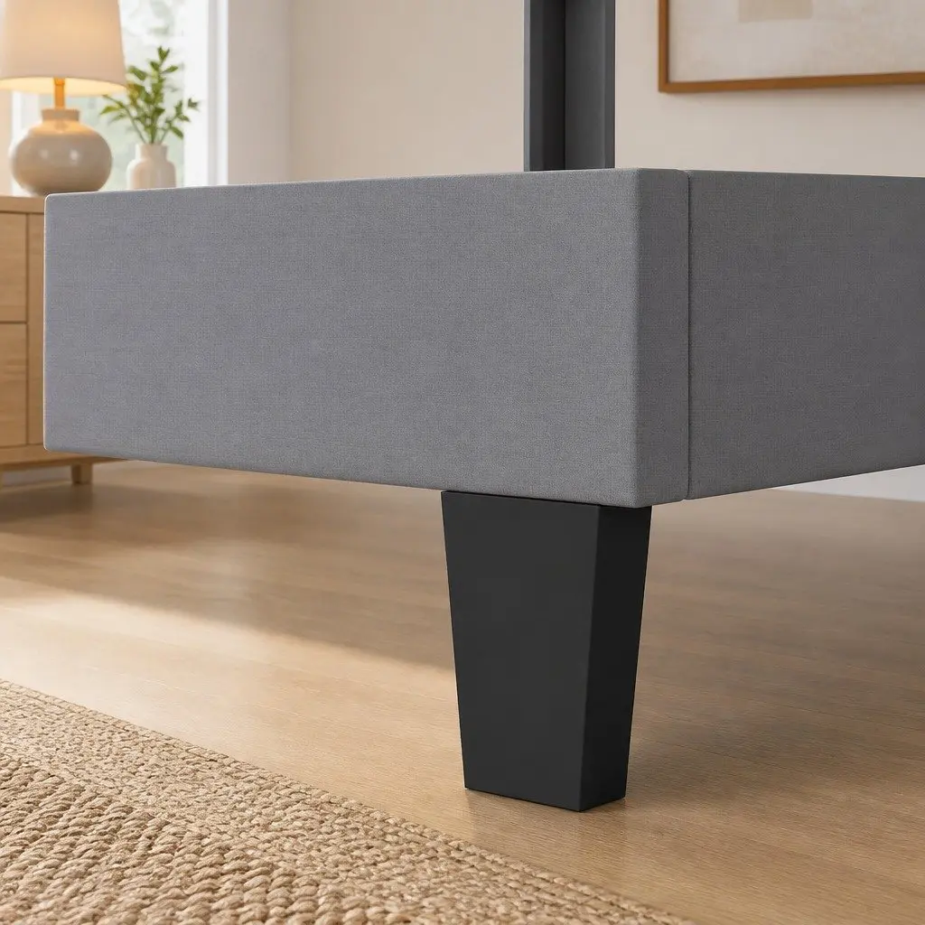 Upholstered Double Bed Frame with Grey Headboard