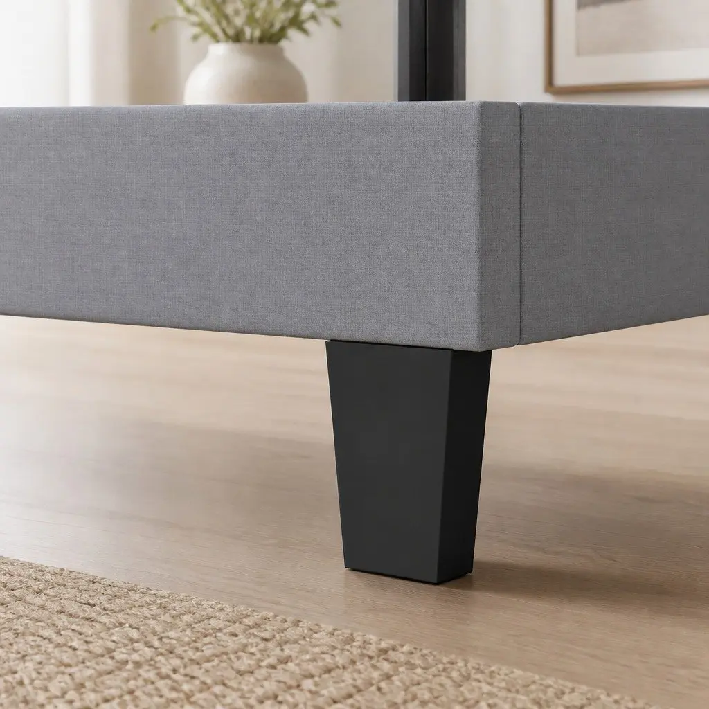 Upholstered Grey Queen Bed Frame with Modern Headboard