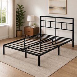 Stylish Double Metal Bed Frame with Storage Headboard