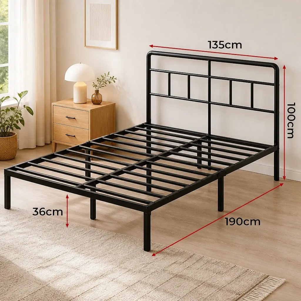 Double Metal Bed Frame with Storage Headboard