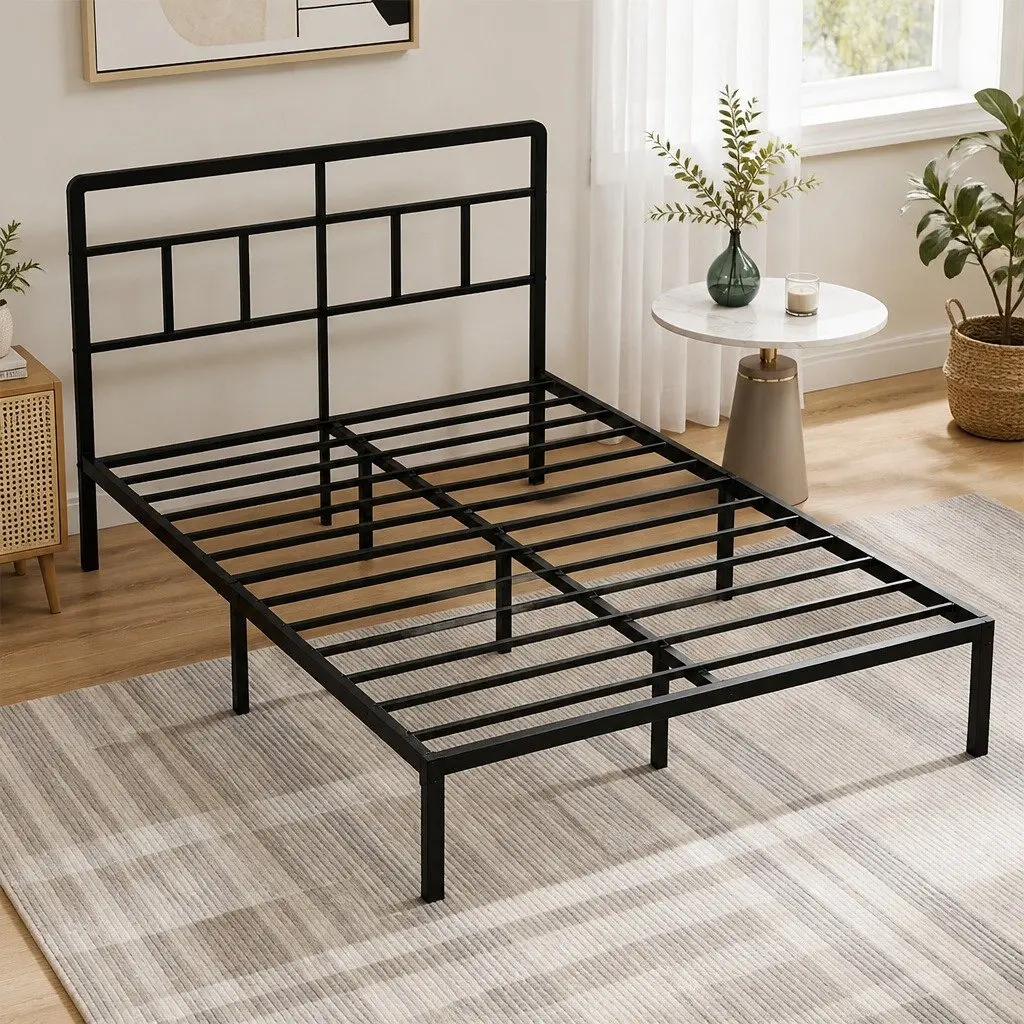 Double Metal Bed Frame with Storage Headboard