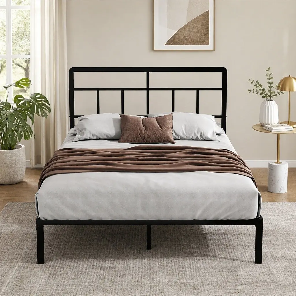 Double Metal Bed Frame with Storage Headboard