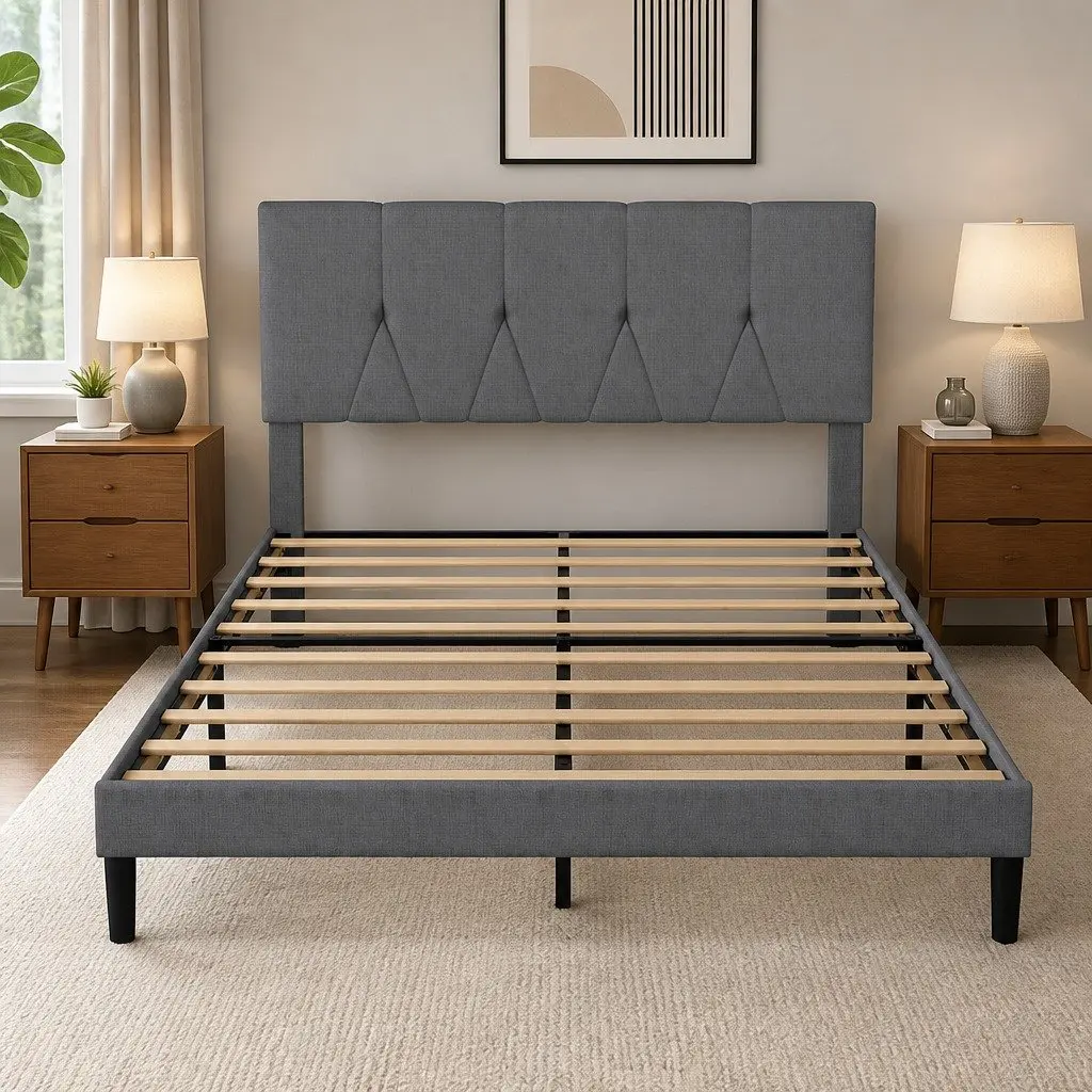 Double Upholstered Platform Bed Frame