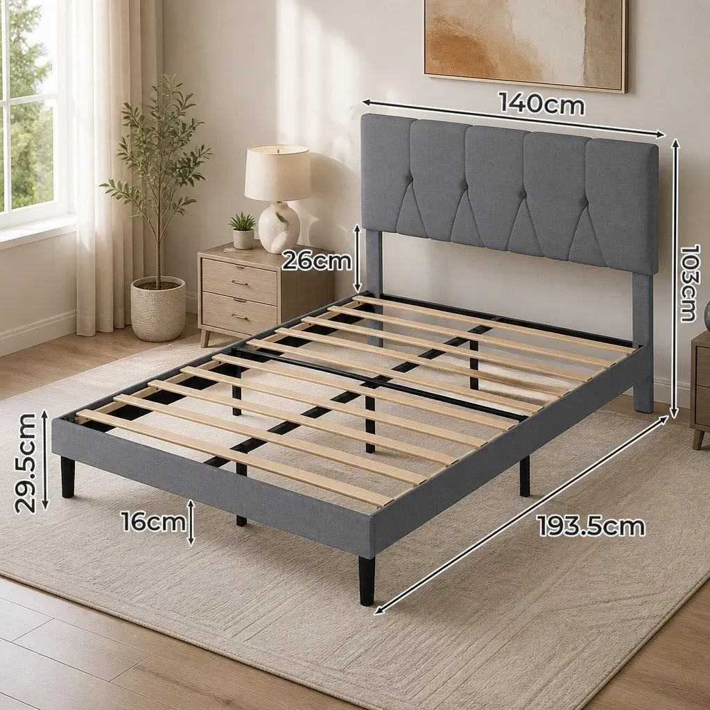 Double Upholstered Platform Bed Frame