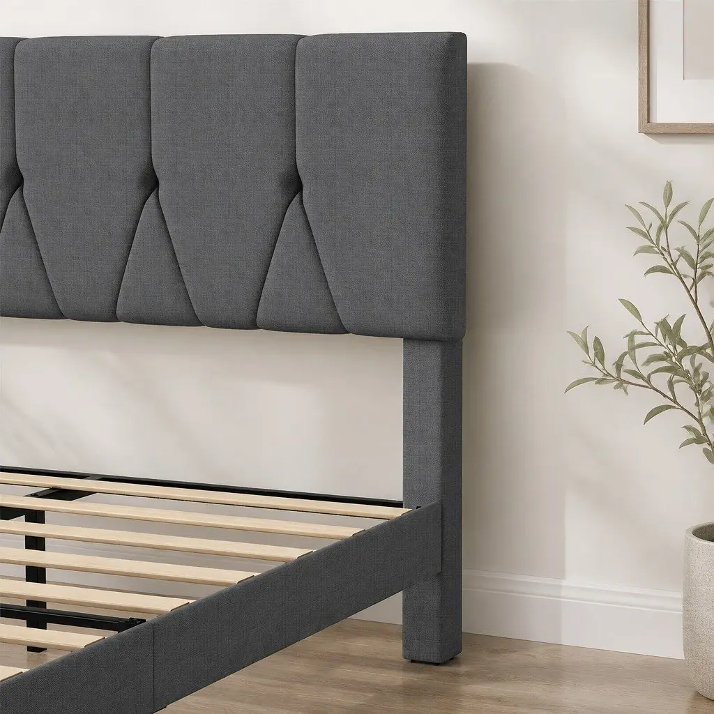 Double Upholstered Platform Bed Frame