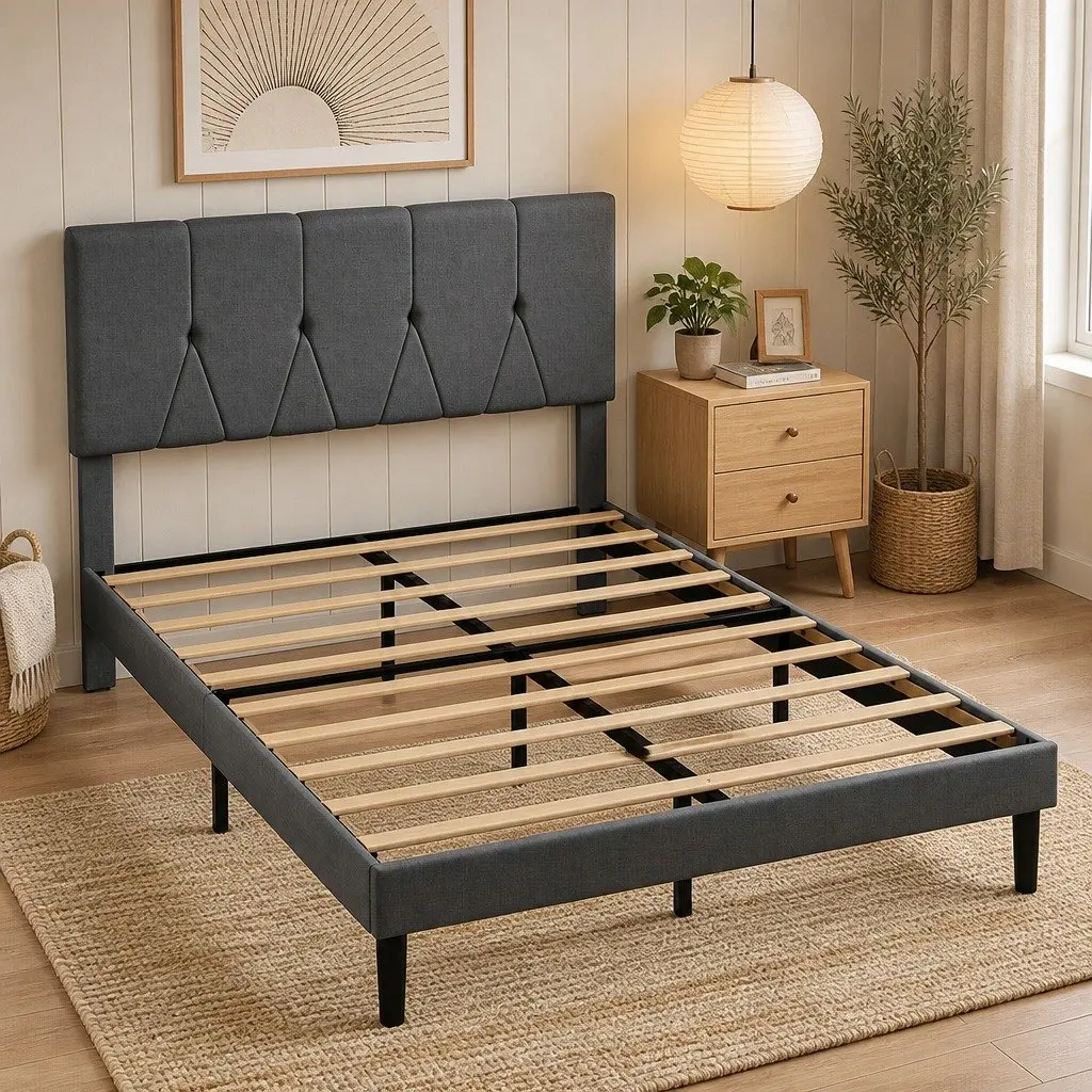 Double Upholstered Platform Bed Frame