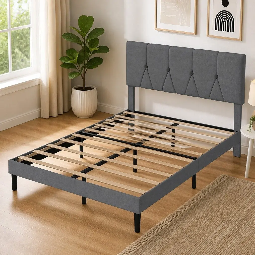 Double Upholstered Platform Bed Frame