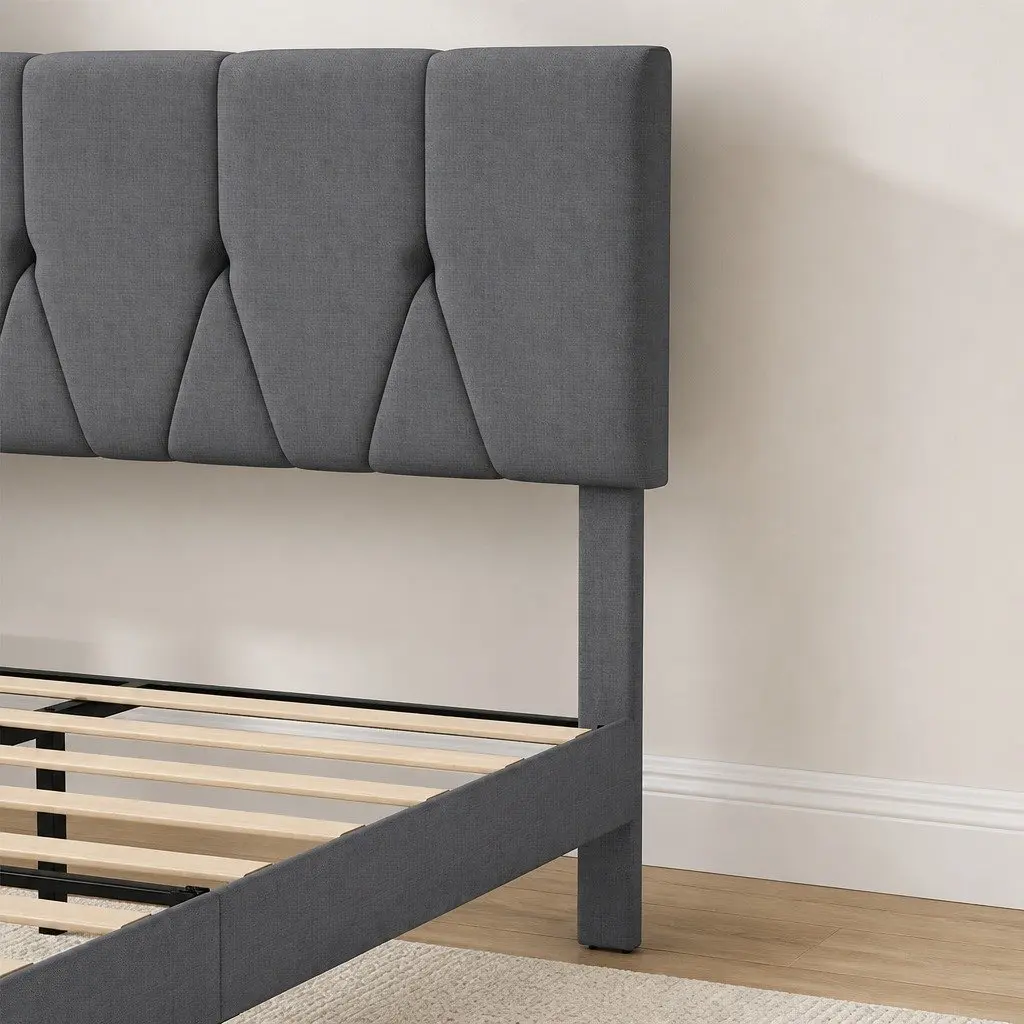Grey Upholstered Queen Bed Frame with Storage